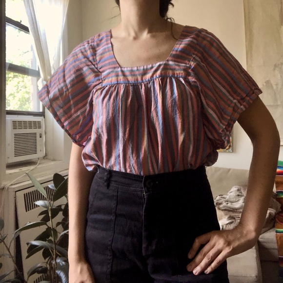 Madewell Butterfly Rainbow Stripe Cotton Top Extra Small - Picture 4 of 8